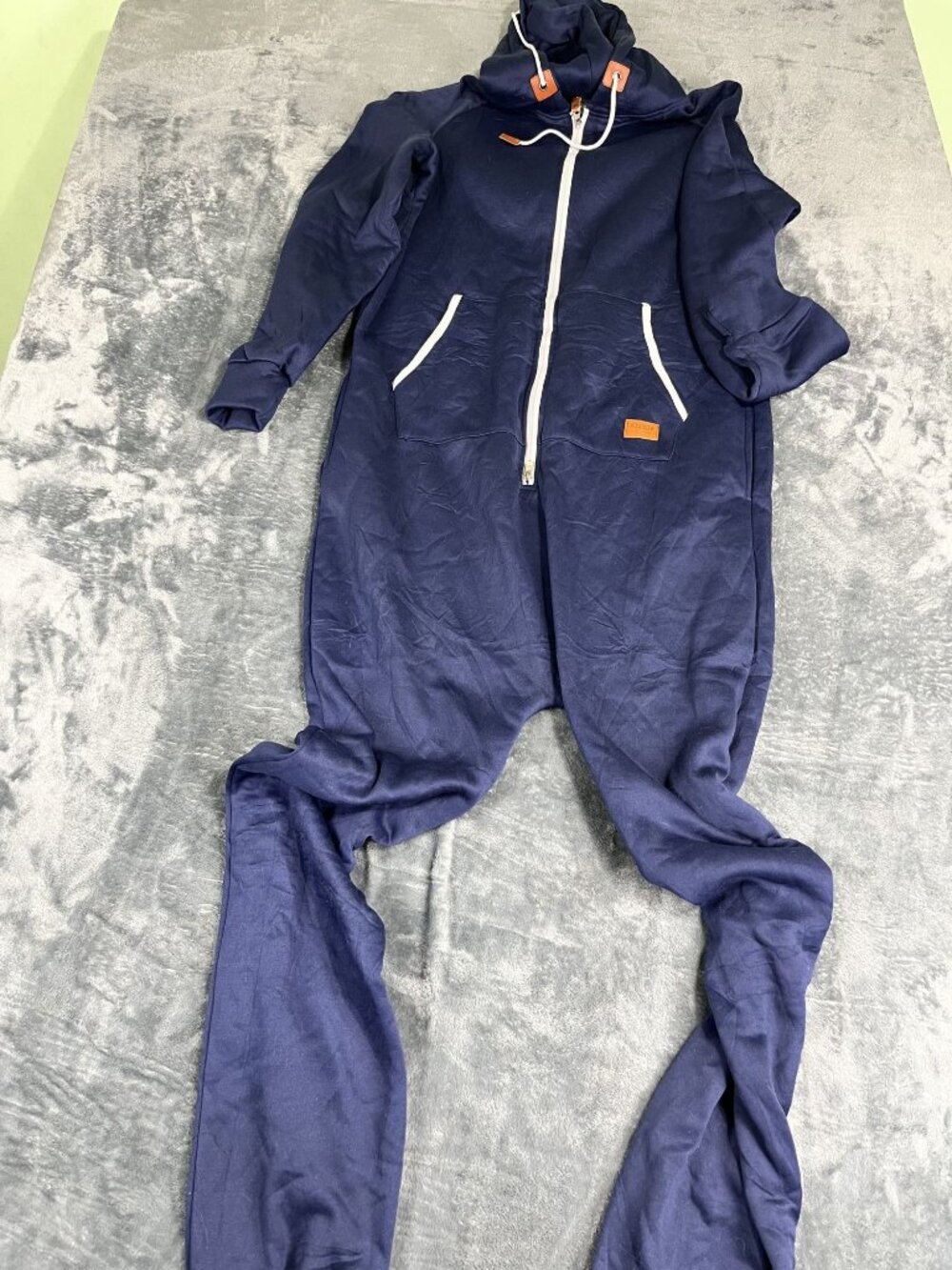 Unisex Navy Blue Hooded One piece Front Zip Pockets XXL
